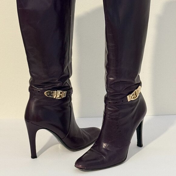 Gucci Luscious Purple Leather Boots Size 7.5 B - Picture 1 of 15